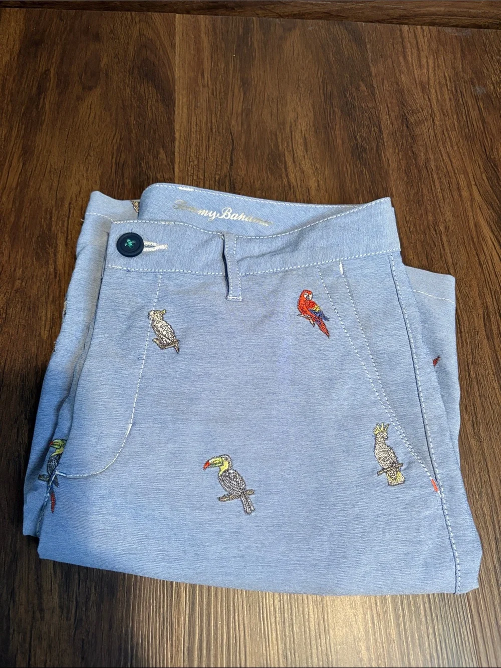 Tommy Bahama Light Blue Parrot Embroidered Hybrid Shorts